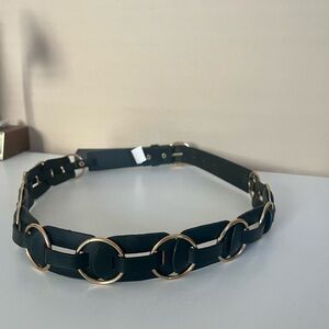 Y2K style leather belt with gold loop hardware, XL